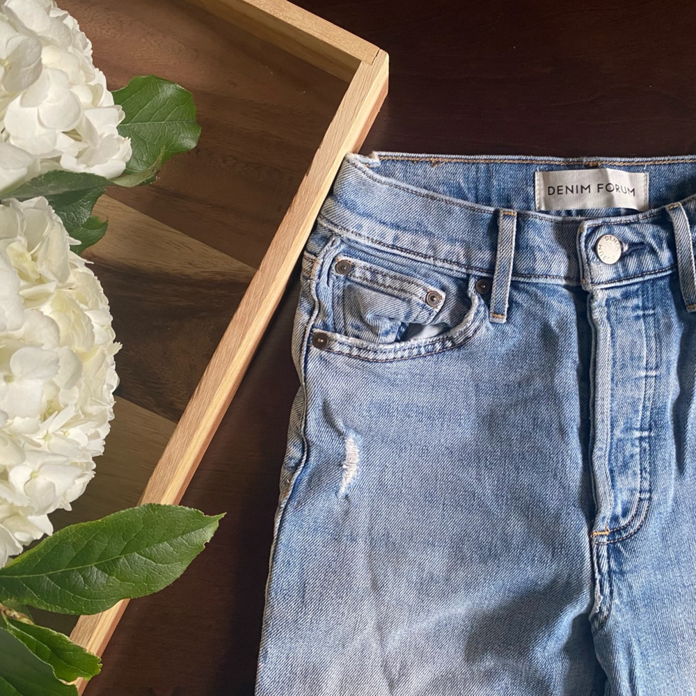 Denim Forum Arlo High Rise Straight Blue Jeans